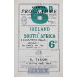 1951 Ireland v South Africa Rugby Programme: 12pp issue for this Lansdowne Road clash won 17-5 by