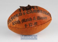 1981 100th Oxbridge Varsity Match Mini Rugby Ball: Attractive 5” x 3” Gilbert ‘Match’ laced brown
