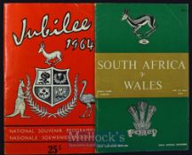 1964 Wales in South Africa scarce pair of Rugby Programmes (2): Their first overseas tour, Wales