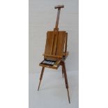 FOLDING COLLAPSIBLE WOODEN PAINTER'S EASEL complete with acrylic paints, brushes and a paint