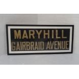 ORIGINAL GLASGOW CORPORATION LINEN TRAM DESTINATION BLINDS - MARYHILL & GAIRBRAID AVENUE circa 1940s