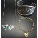 SELECTION OF SILVER JEWELLERY comprising a Mexico silver cuff bangle with raised floral