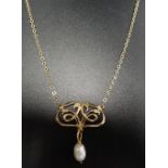 ART NOUVEAU STYLE MALCOLM GRAY FOR ORTAK NINE CARAT GOLD NECKLET the pendant section of entwined and