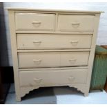 PAINTED PINE CHEST the moulded top above an arrangement of two short and three long drawers,