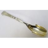 MID 19th CENTURY AMERICAN STERLING SILVER CHEESE SCOOP the neck decorated with a mouse, marked Ball,