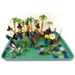 SELECTION OF LAMPWORK GLASS FIGURES including a West Indian band with palm trees, a Mexican