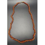 AMBER BEAD NECKLACE the irregular beads individually knotted, 63.5cm long