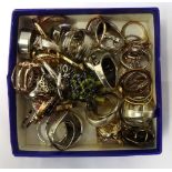 SELECTION OF SILVER AND OTHER RINGS including mother of pearl and stone set examples, 1 box