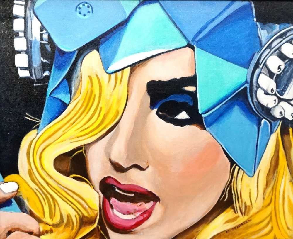 ED O'FARRELL Lady Gaga Telephone, acrylic on canvas, signed, 39cm x 48.5cm