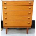 PAIR OF SCHRIEBER TEAK CHESTS each with a moulded top above five drawers with circular shaped