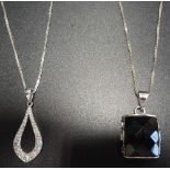 SILVER CZ SET PENDANT on silver chain; together with another silver mounted pendant on silver chain,