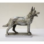 'LOUIS LEJENUE' CAR HOOD MASCOT chrome plated, modelled as a German Shepherd dog, raised on a shaped