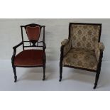 EDWARDIAN MAHOGANY LIBRARY ARMCHAIR the moulded toprail above a padded back and sides with