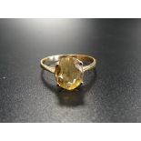 CITRINE SINGLE STONE RING on unmarked gold shank, ring size M-N