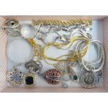 SELECTION OF SILVER JEWELLERY including various pendants and chains, rings and bracelets, 1 box