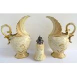 PAIR OF LATE 19th CENTURY ROBERT HANKE AUSTRIAN EWERS with flared spouts and scroll handles, the