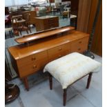 SCHREIBER TEAK DRESSING CHEST the raised mirror back above a shaped shelf with an arrangement of six