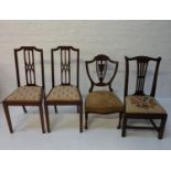 PAIR OF EDWARDIAN SIDE CHAIRS with a shaped top rail above a pierced central splat with a