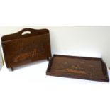 MALAYSIAN TEAK TRAY with raised sides and shaped carrying handles, with carved decoration, 51cm