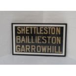 ORIGINAL GLASGOW CORPORATION LINEN TRAM DESTINATION BLINDS - SHETTLESTON, BAILLIESTON & GARROWHILL