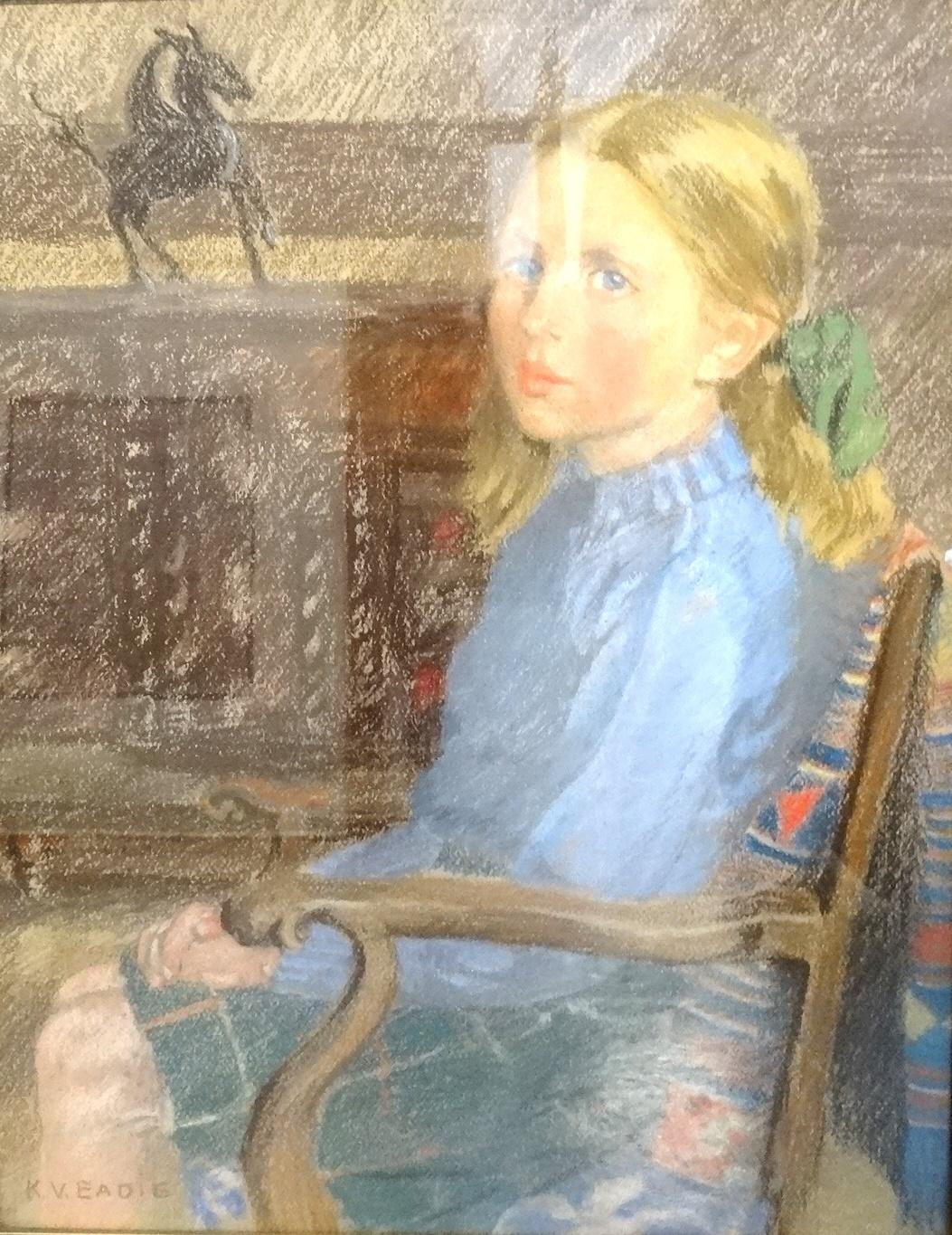 K. V. EADIE Portrait of a young seated girl, pastel, signed, 45cm x 35.5cm