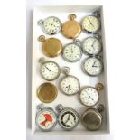 COLLECTION OF POCKET AND STOPWATCHES Swiss made and Ingersoll noted, parts also included, 1 box