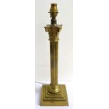 VINTAGE BRASS CORINTHIAN COLUMN TABLE LAMP raised on a stepped square base, 41.5cm high (excluding