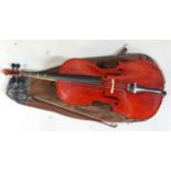 CELLO 'The Stentor Student', 71cm back, with bow and vintage canvas carrying bag