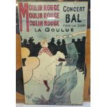 AFTER TOULOUSE LAUTREC 'MOULIN ROUGE' POSTER, 81.5cm x 49cm, and a large print of a lady, 114.5cm