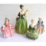 FOUR ROYAL DOULTON FIGURES comprising Fleur HN2368, 19cm high; Bo Peep HN1811, 12.7cm high; Dinky Do