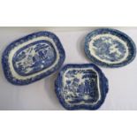 BRITANNIA POTTERY CO. LTD OF GLASGOW Willow pattern shaped serving dish, 34.5cm wide, together