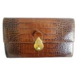 SMYTHSON OF BOND STREET LEATHER TRAVEL DOCUMENT WALLET in crocodile print brown leather, the