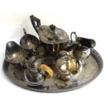 MIXED LOT OF SILVER PLATE including an old Sheffield plate oval tray with a pierced gallery