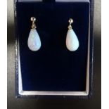 PAIR OF OPAL DROP EARRINGS formed with teardrop shaped opals in unmarked gold