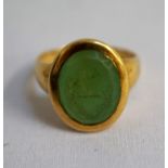 VINTAGE JADE INTAGLIO RING with engraved Crest and bearing the inscription 'Fortuna Sequator' (