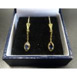 TWO PAIRS OF GEM SET NINE CARAT GOLD EARRINGS one pair set with trillion cut tanzanites below