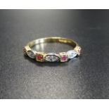 RUBY AND DIAMOND HALF ETERNITY RING the four rubies alternating with the three diamonds, on eighteen