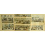 A COLLECTION OF 19th CENTURY COACHING COLOUR PRINTS depicting various scenes, all under one frame,