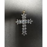 MOONSTONE AND DIAMOND CROSS PENDANT the circular cabochon moonstones in surround of small