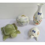 AYNSLEY PORCELAIN SPILL VASE in the Cottage Garden pattern, 17cm high, an Aynsley tortoise with a