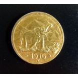 GERMAN EAST AFRICA GOLD 15 RUPEE COIN dated 1916 T (Tabora), approximately 7.1 grams