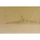 VINTAGE INK DRAWING OF A FRIGATE 15cm x 20.8cm, bearing 'Aitken Dott & Son, Edinburgh' label to