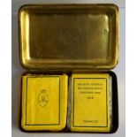 QUEEN MARY CHRISTMAS 1914 TIN containing two packets of cigarettes, envelope with card and