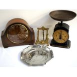 SMALL LOT OF COLLECTABLES includes a Smiths chiming mantel clock with key, small brass framed