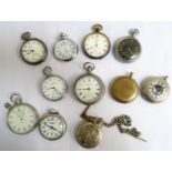 SELECTION OF POCKET WATCHES including a silver cased Waltham with a top winder, white dial with