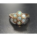 OPAL CLUSTER DRESS RING on nine carat gold shank, ring size O-P