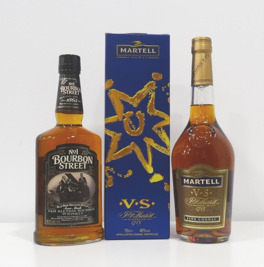 COGNAC AND BOURBON One bottle of Martell V.S. Cognac. 70cl. 40% abv. In original carton. Level mid-