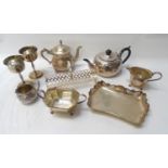 LARGE SELECTION OF SILVER PLATED WARES including tea and coffee pots, goblets, salver, sugar bowls