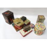 SELECTION OF VINTAGE TINS including Droste's Cacao, a Chinese inspired biscuit tin, Pascall White