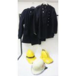 1960s WEST OF SCOTLAND (STRATHCLYDE) FIRE BRIGADE SUB-OFFICERS TUNIC with two varying helmets, and a